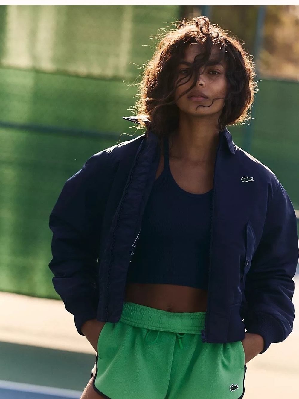 Lacoste Navy Bomber Jacket with Cropped Silhouette